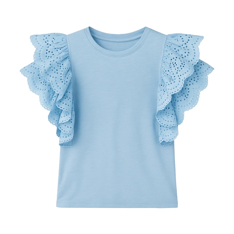 broderie ruffle top lichtblauw