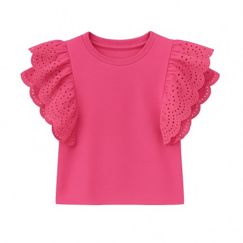 broderie ruffle top roze