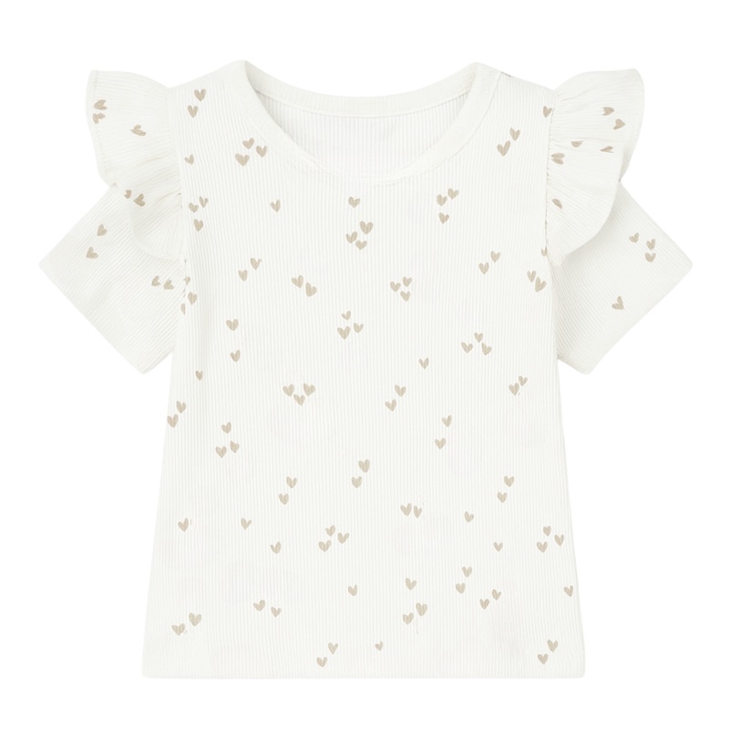 ruffle shirt rib wit hartjes beige meisje
