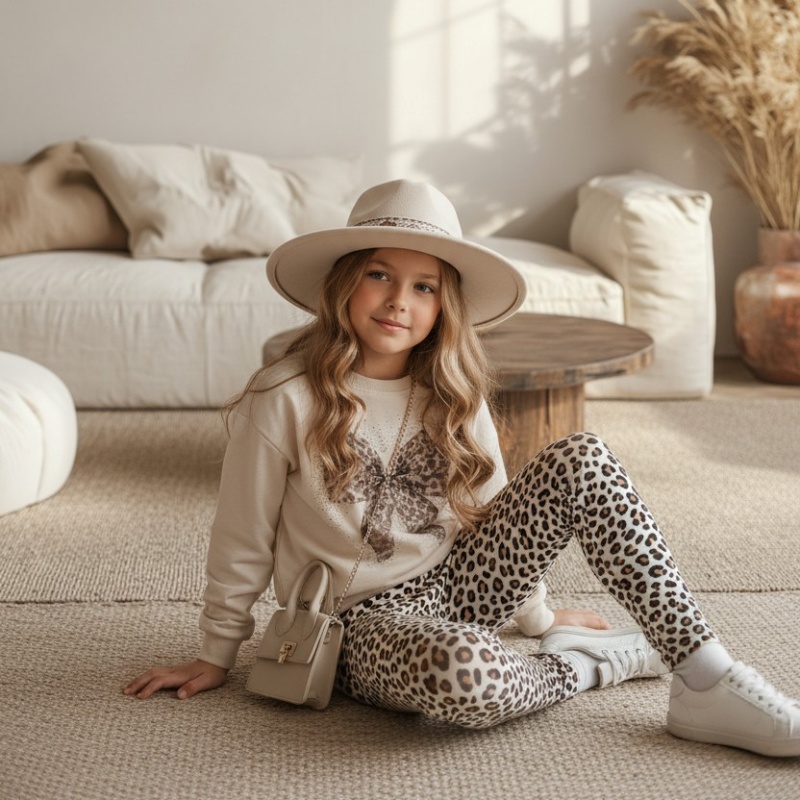 beige meisjes sweater leopard