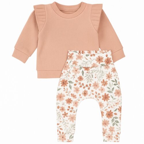 set shirt rib bloemen broekje