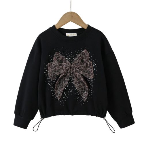 trui meisjes zwart leopard strik