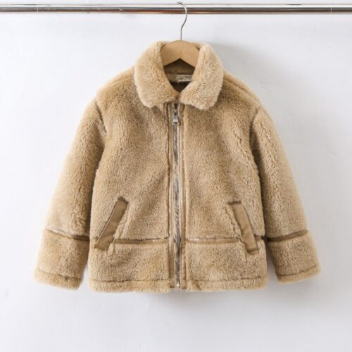 furry leopard jas meisje beige