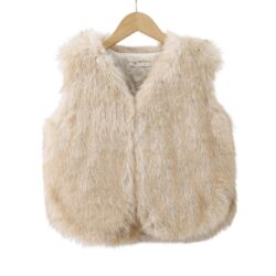 furry gilet camel