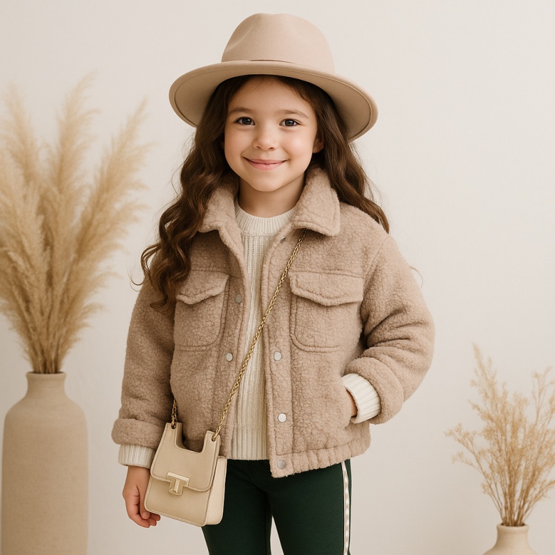 meisjes jas teddy zand boucle