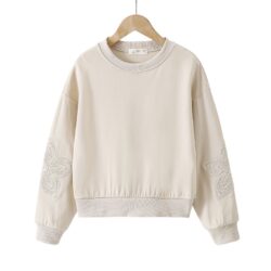 meisjes sweater beige bloem mouwen