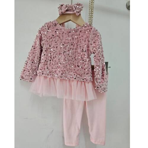 3-delige babyset roze met pailletten
