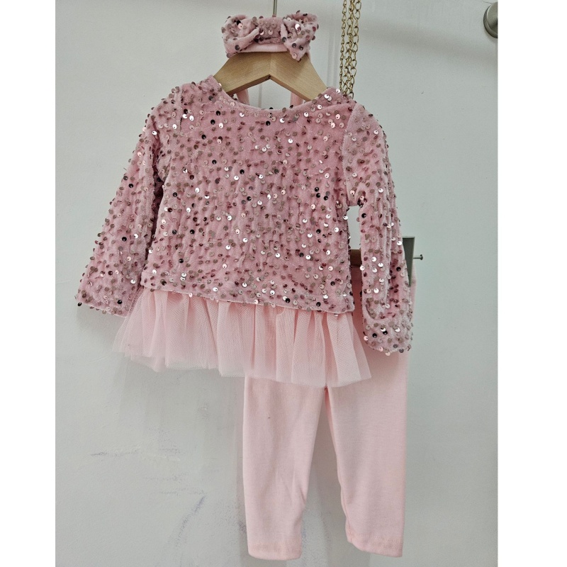 3-delige babyset roze met pailletten 3-delige babyset roze met pailletten