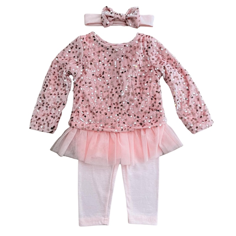 3 delige babyset roze met pailletten