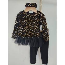 3 delige babyset zwart met pailletten en tule rokje – feestelijke outfit voor meisjes 3-delige babyset zwart met pailletten