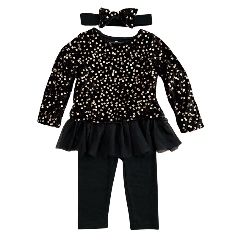 3 delige babyset zwart met pailletten