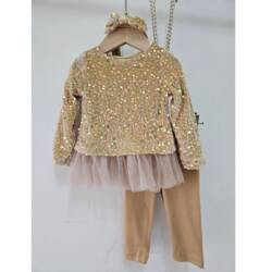 3 delige gouden meisjes set met pailletten tule rok en haarband – feestelijke outfit voor meisjes 3 delige gouden meisjes set met pailletten  tule rok en haarband – feestelijke outfit voor meisjes.