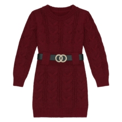 Gebreid bordeaux jurkje met riem voor meisjes warme winterjurk maat 98 104 tm 158 164 Gebreid bordeaux jurkje met riem voor meisjes warme winterjurk maat 98 104 tm 158 164