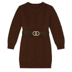 Gebreid bruin jurkje met riem voor meisjes – warme winterjurk maat 98 104 t m 158 164 Gebreid bruin jurkje met riem voor meisjes – warme winterjurk maat 98 104 t m 158 164