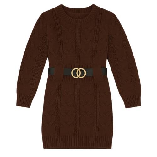 Gebreid bruin jurkje met riem voor meisjes – warme winterjurk maat 98 104 t m 158 164 Gebreid bruin jurkje met riem voor meisjes – warme winterjurk maat 98 104 t m 158 164