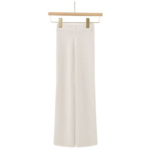 Meisjes fijngebreide rib broek cream met elastische taille en wijdere pijpen