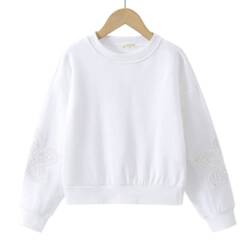 Meisjes sweater wit met geborduurde bloem op mouwen zachte katoenmix Meisjes sweater wit met geborduurde bloem op mouwen, zachte katoenmix