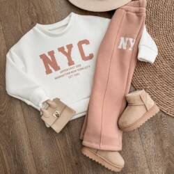 NYC roze set meisje – warme zachte joggingset kinderkleding