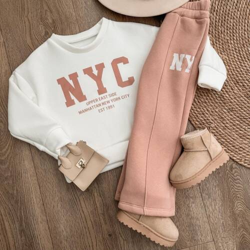 NYC roze set meisje – warme zachte joggingset kinderkleding