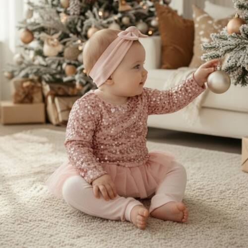 baby kerst meisje roze glitter