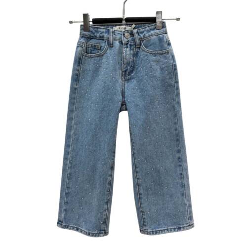 blauwe meisjes jeans met strass steentjes – trendy denim broek voor meiden