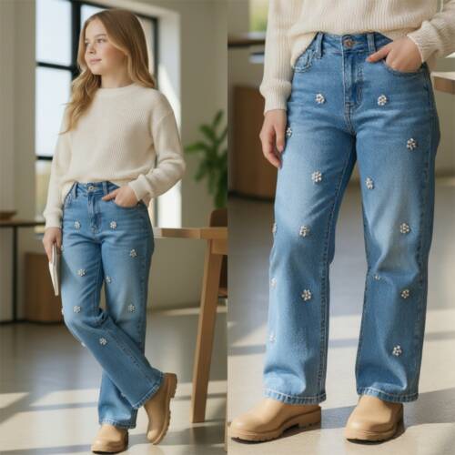 broek jeans strass bloem