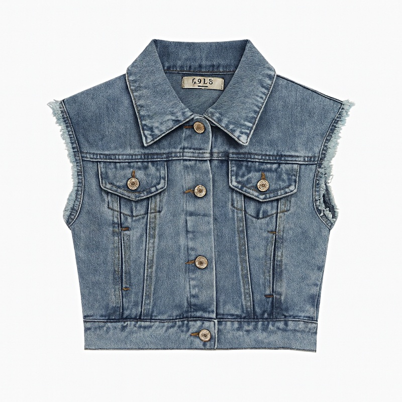 denim gilet voor meisjes trendy spijker bodywarmer met knopen