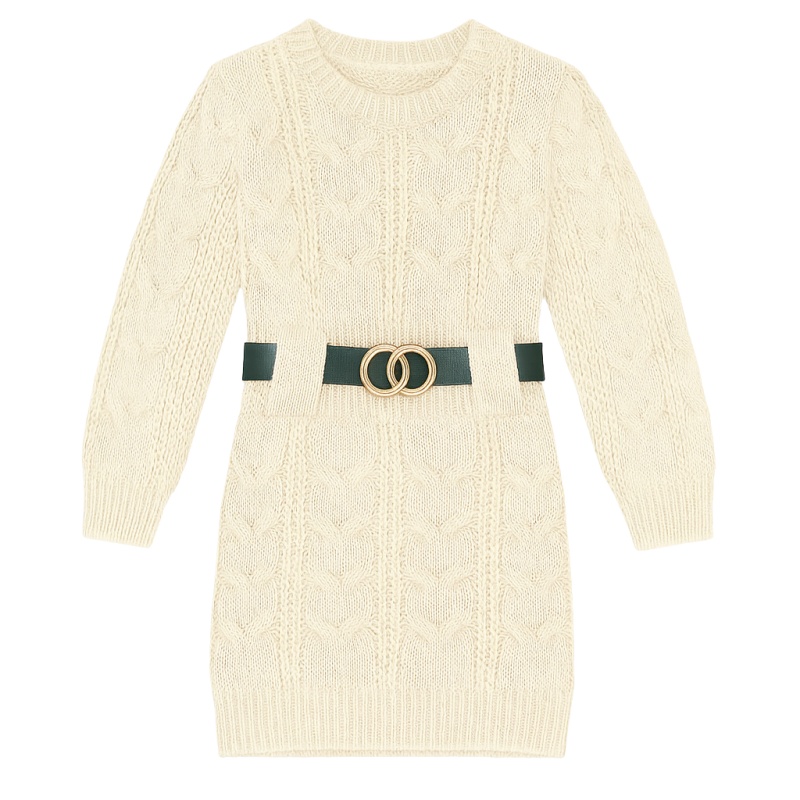 gebreid beige jurkje met riem gebreid beige jurkje met riem