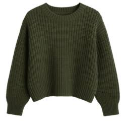 khaki knit sweater meisjes gebreide trui grove steek