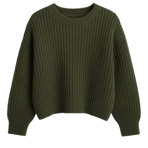 khaki knit sweater meisjes gebreide trui grove steek