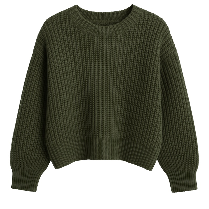 khaki knit sweater meisjes gebreide trui grove steek