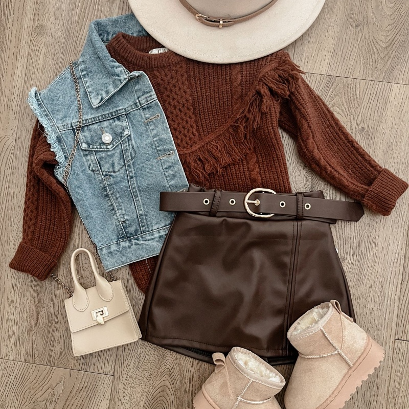 set meisje herfst leren broek rokje set meisje herfst leren broek rokje