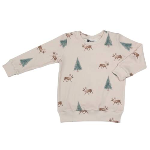 sweater reindeer ribkatoen creme rendieren dennenbomen kind wintertrui