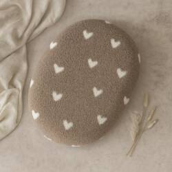 teddy relaxhoes taupe met witte hartjes