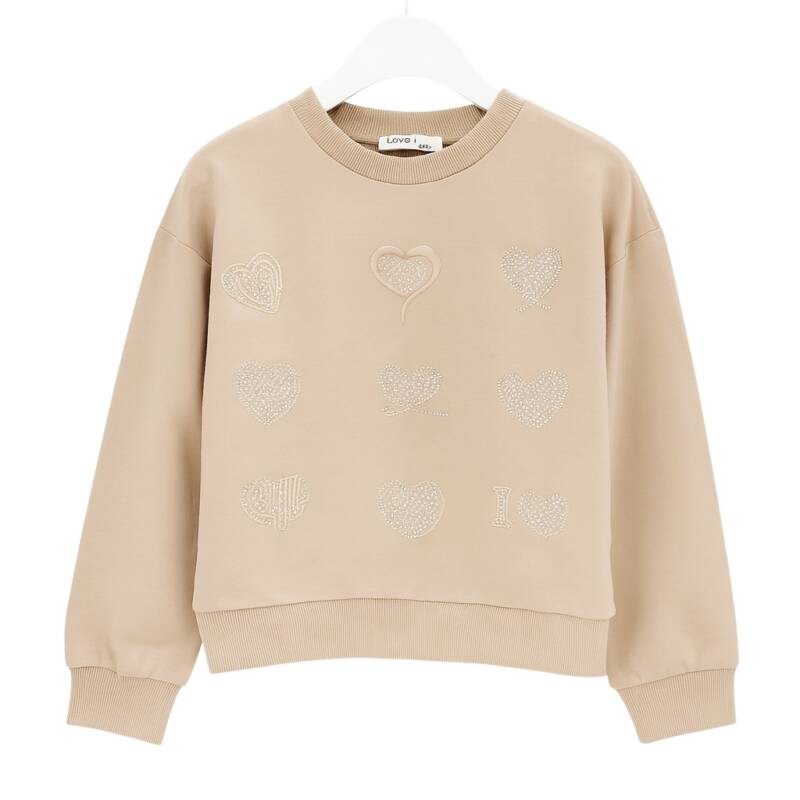 trui meisjes strass hartjes beige