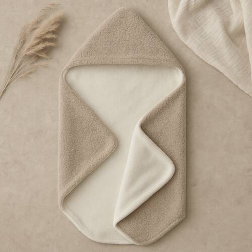 wikkeldeken teddy beige met fleece ecru binnenkant