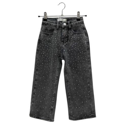 zwart grijze meisjes jeans met strass steentjes – trendy denim broek voor meiden