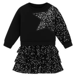 2 delige glitter set zwart meisjes – sweater met glitterster en rok kinderkleding 2-delige glitter set zwart meisjes