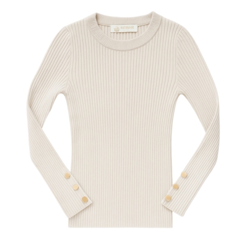 Basic rib longsleeve beige meisjes katoen jersey met stretch kinderkleding
