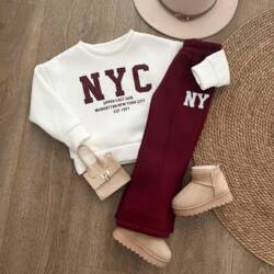 NYC joggingset bordeaux meisje – warme zachte set kinderkleding