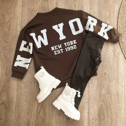 New York sweaterdress bruin meisjes – lange trui kinderkleding