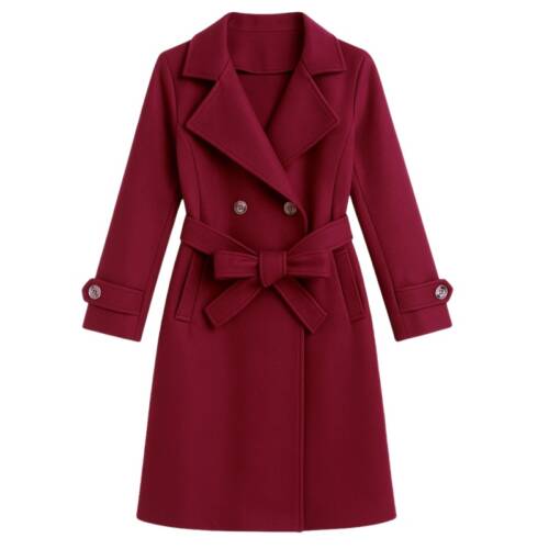 Trenchcoat meisjes bordeaux met warme fleecevoering en ceintuur – maat 98 104 t m 158 164