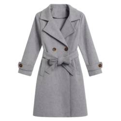 Trenchcoat meisjes grijs met warme fleecevoering en ceintuur – maat 98 104 t m 158 164