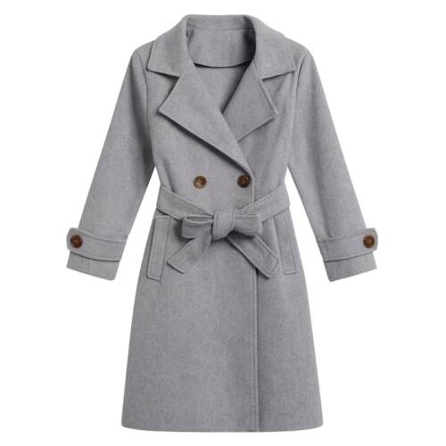 Trenchcoat meisjes grijs met warme fleecevoering en ceintuur – maat 98 104 t m 158 164