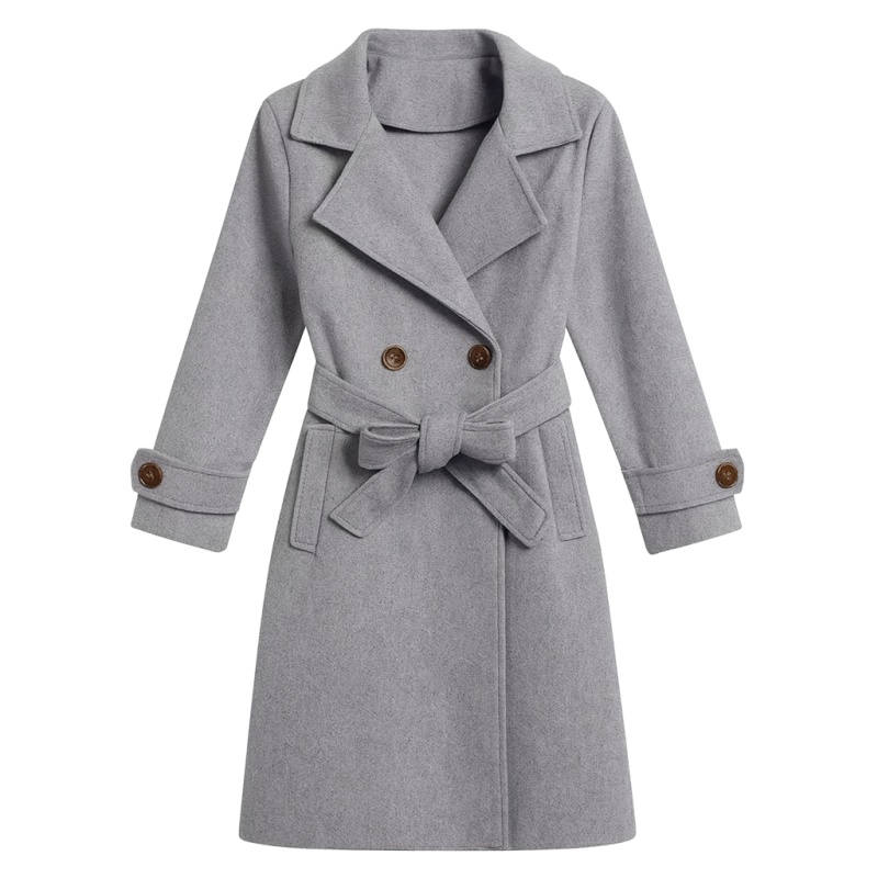 Trenchcoat meisjes grijs met warme fleecevoering en ceintuur – maat 98 104 t m 158 164