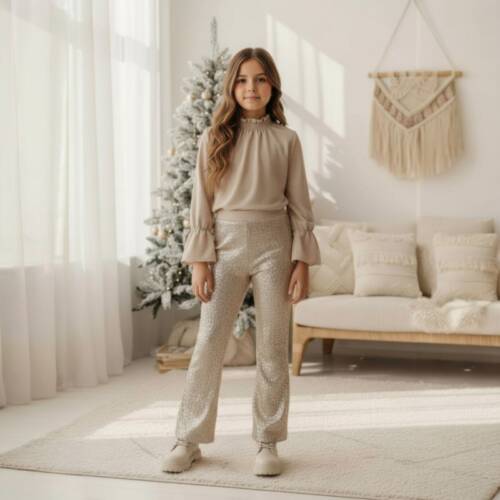 glitter beige set met blouse