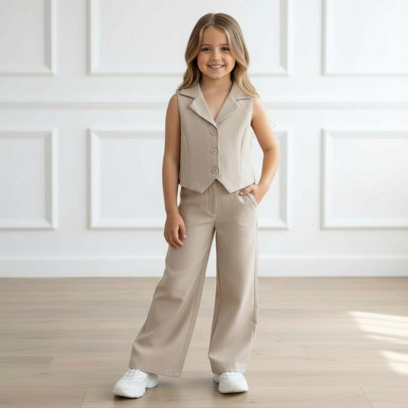 Meisjes 2 delige casual chic set camel 2 Meisjes 2 delige casual chic set camel (2)