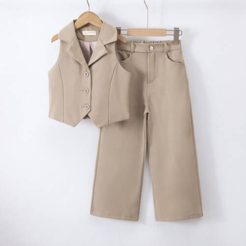 Meisjes 2 delige casual chic set camel (4)