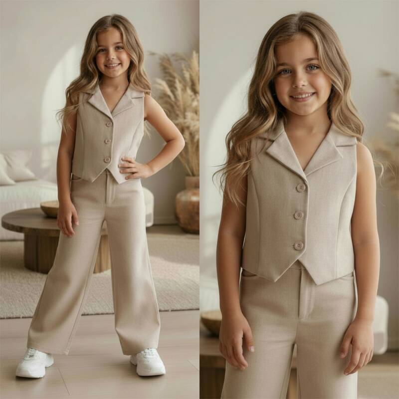 Meisjes 2 delige casual chic set camel Meisjes 2 delige casual chic set camel