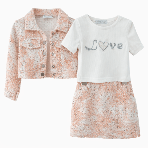 Meisjes 3 delige set jas rok en shirt (2)